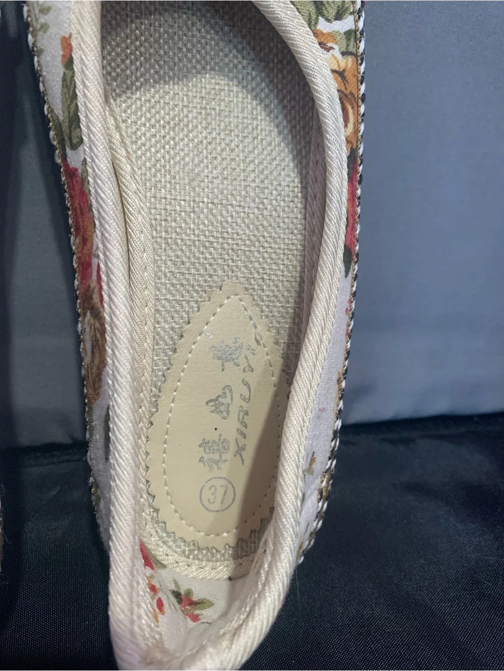 Floral Canvas Slip-On Flats with Brown Bow Detail - White Floral